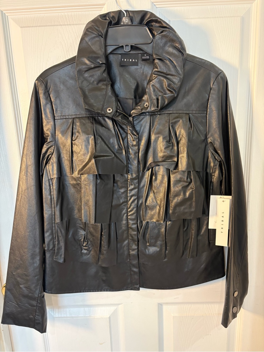 Tribal Black Layered Fringe Leather Jacket with Padded Collar - Picture 6 of 6